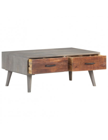 Tavolino da Caffè Grigio 100x60x40 cm Massello di Mango Grezzo