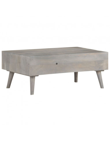 Tavolino da Caffè Grigio 100x60x40 cm Massello di Mango Grezzo