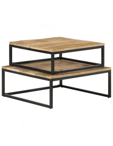 Tavolini da Caffè Impilabili 2 pz in Legno Massello di Mango