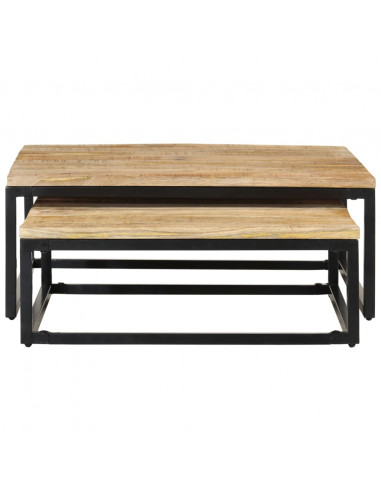 Tavolini da Caffè Impilabili 2 pz in Legno Massello di Mango