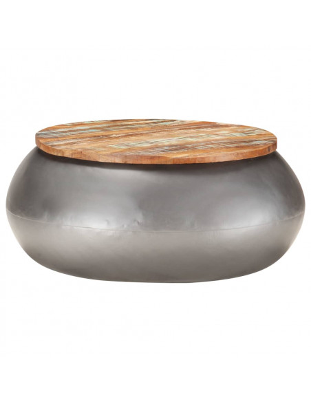 Tavolino da Caffè Grigio 68x68x30 cm Legno Massello di Recupero