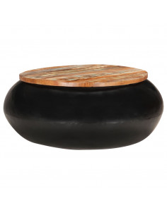 Tavolino da Caffè Nero 68x68x30 cm Legno Massello di Recupero 2