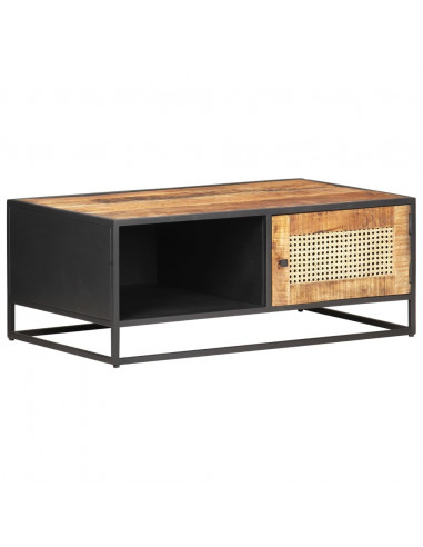 Tavolino da Salotto 90x50x35 cm Legno di Mango Grezzo e Canna