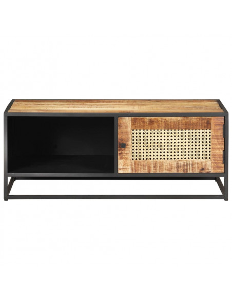 Tavolino da Salotto 90x50x35 cm Legno di Mango Grezzo e Canna