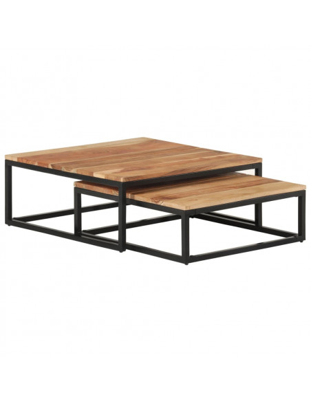Tavolini da Salotto Impilabili 2 pz Legno Massello di Acacia