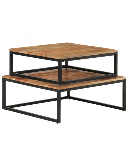 Tavolini da Salotto Impilabili 2 pz Legno Massello di Acacia