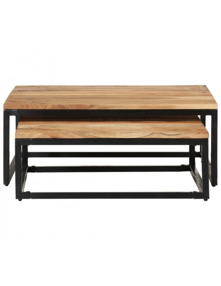 Tavolini da Salotto Impilabili 2 pz Legno Massello di Acacia