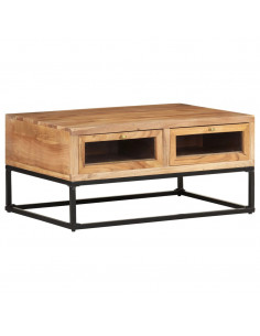 Tavolino da Salotto 90x60x40 cm in Legno Massello di Acacia 2