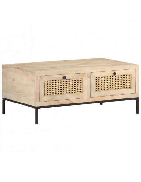 Tavolino da Caffè 90x50x37 cm Legno Massello di Mango e Canna