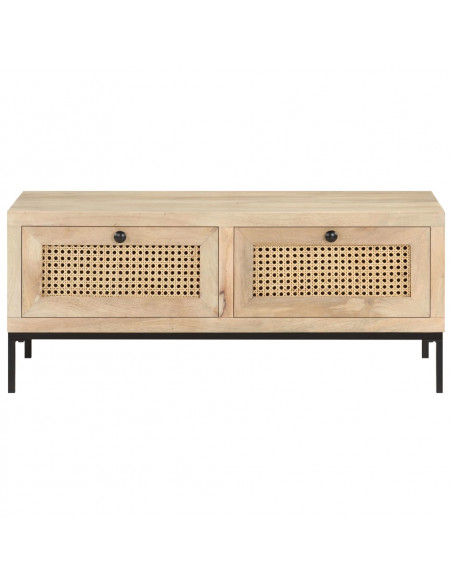 Tavolino da Caffè 90x50x37 cm Legno Massello di Mango e Canna