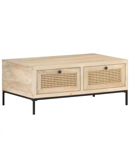 Tavolino da Caffè 90x50x37 cm Legno Massello di Mango e Canna