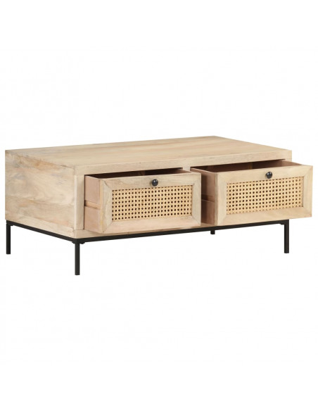 Tavolino da Caffè 90x50x37 cm Legno Massello di Mango e Canna