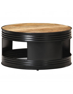 Tavolino da Caffè Nero 68x68x36 cm in Massello di Mango Grezzo 2