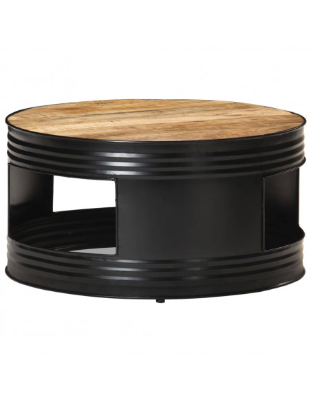 Tavolino da Caffè Nero 68x68x36 cm in Massello di Mango Grezzo
