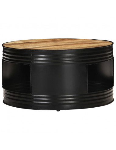 Tavolino da Caffè Nero 68x68x36 cm in Massello di Mango Grezzo