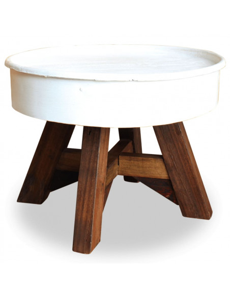 Tavolino da Caffè in Legno Massello Recuperato 60x45 cm Bianco