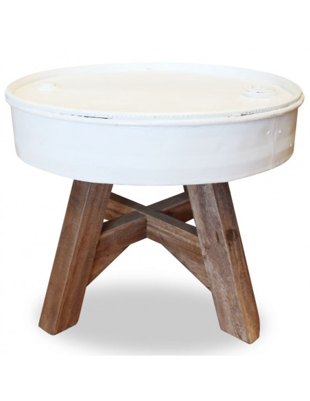 Tavolino da Caffè in Legno Massello Recuperato 60x45 cm Bianco