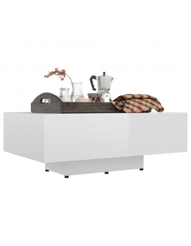 Tavolino da Salotto Bianco Lucido 85x55x31 cm Legno Multistrato