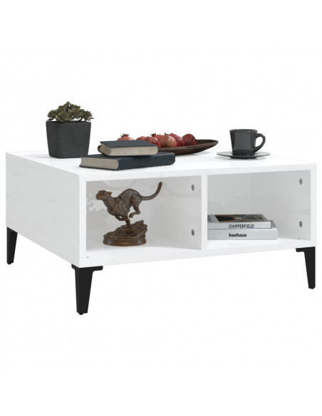 Tavolino da Salotto Bianco Lucido 60x60x30 cm Legno Multistrato