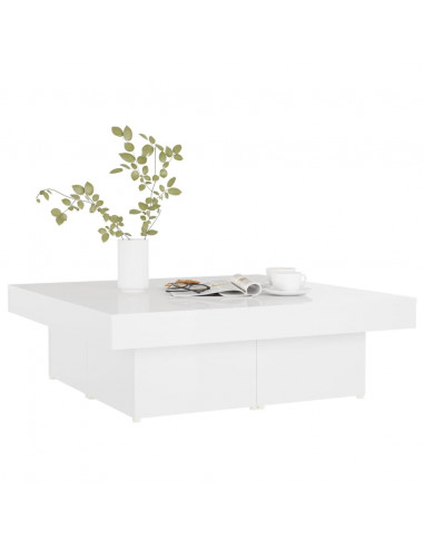 Tavolino da Salotto Bianco Lucido 90x90x28 cm Legno Multistrato