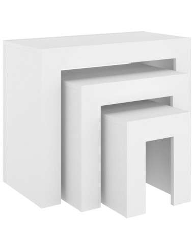 Tavolini da Salotto Impilabili 3 pz Bianchi in Truciolato