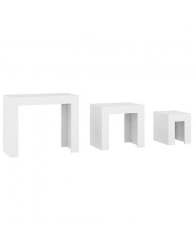 Tavolini da Salotto Impilabili 3 pz Bianchi in Truciolato