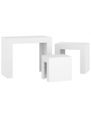 Tavolini da Salotto Impilabili 3 pz Bianchi in Truciolato