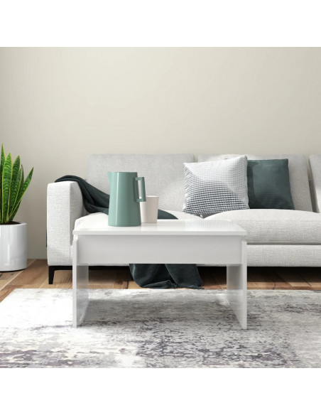 Tavolino da Salotto Bianco Lucido 68x50x38 cm Legno Multistrato