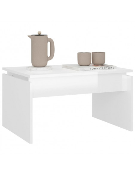 Tavolino da Salotto Bianco Lucido 68x50x38 cm Legno Multistrato