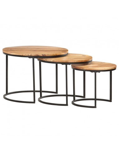 Tavolini Impilabili 3 pz in Legno Massello di Acacia