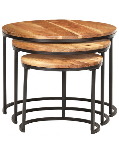 Tavolini Impilabili 3 pz in Legno Massello di Acacia