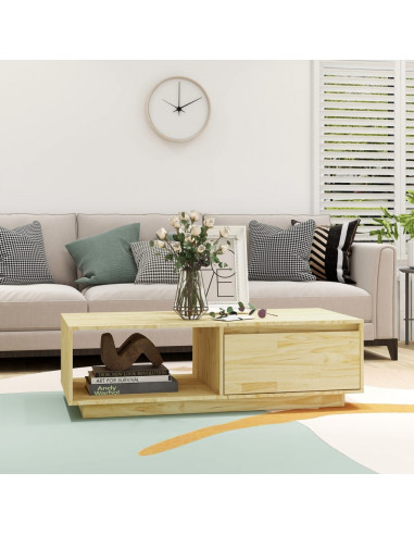 Tavolino da Salotto 110x50x33,5 cm in Legno Massello di Pino