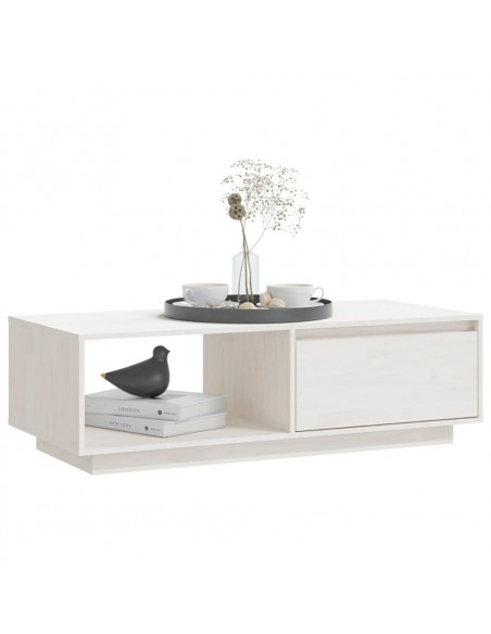 Tavolino da Salotto Bianco 110x50x33,5cm Legno Massello di Pino