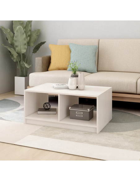 Tavolino da Salotto Bianco 75x50x33,5 cm Legno Massello di Pino