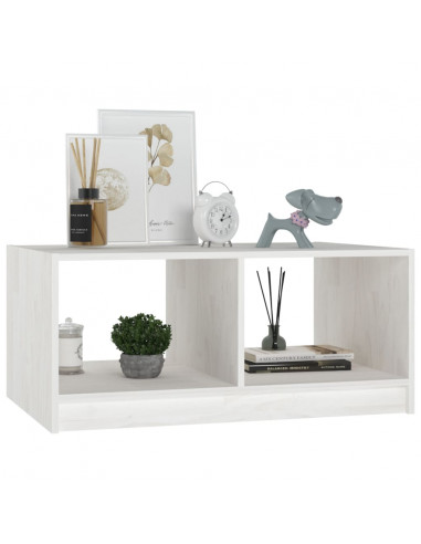 Tavolino da Salotto Bianco 75x50x33,5 cm Legno Massello di Pino