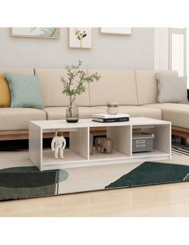 Tavolino da Salotto Bianco 110x50x34 cm Legno Massello di Pino