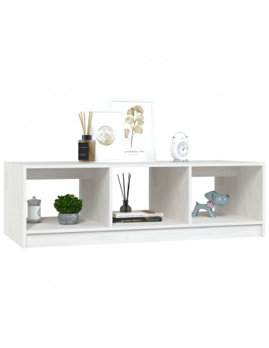 Tavolino da Salotto Bianco 110x50x34 cm Legno Massello di Pino