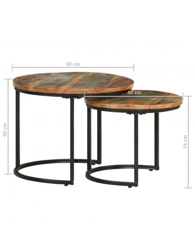 Tavolini Impilabili 2 pz in Legno Massello di Recupero