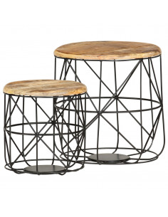 Tavolini da Caffè 2 pz in Legno Massello di Mango 2