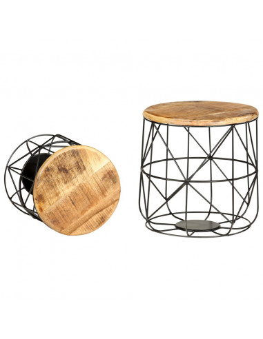 Tavolini da Caffè 2 pz in Legno Massello di Mango