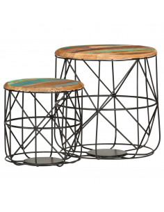 Tavolini da Caffè 2 pz in Legno Massello di Recupero 2