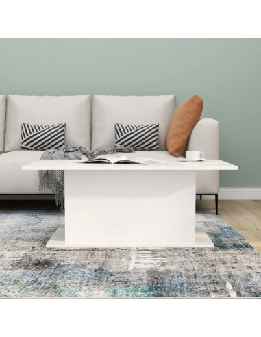 Tavolino da Salotto Bianco Lucido 102x55,5x40 cm in Truciolato