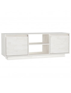 Mobile Porta TV Bianco 110x30x40 cm in Legno Massello di Pino 2
