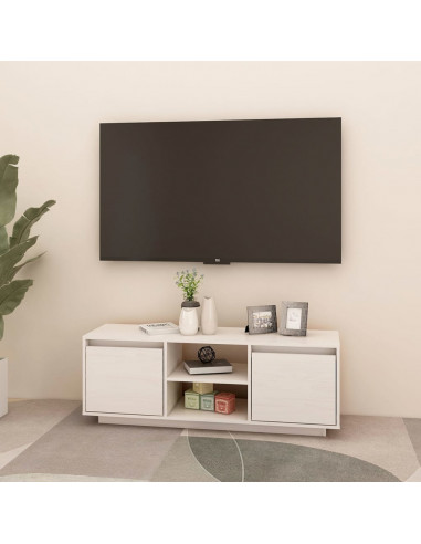 Mobile Porta TV Bianco 110x30x40 cm in Legno Massello di Pino