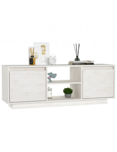 Mobile Porta TV Bianco 110x30x40 cm in Legno Massello di Pino
