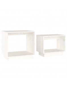 Tavolini da Salotto ad Incastro 2 pz Bianchi in Legno di Pino 2