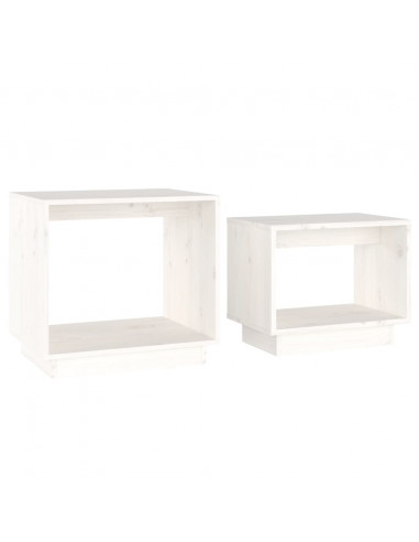 Tavolini da Salotto ad Incastro 2 pz Bianchi in Legno di Pino