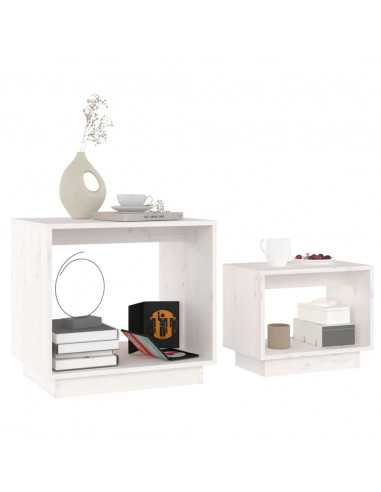 Tavolini da Salotto ad Incastro 2 pz Bianchi in Legno di Pino