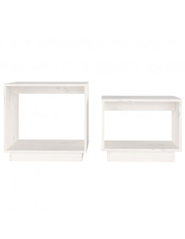 Tavolini da Salotto ad Incastro 2 pz Bianchi in Legno di Pino