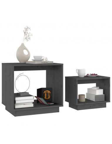 Tavolini da Salotto ad Incastro 2 pz Grigi in Legno di Pino